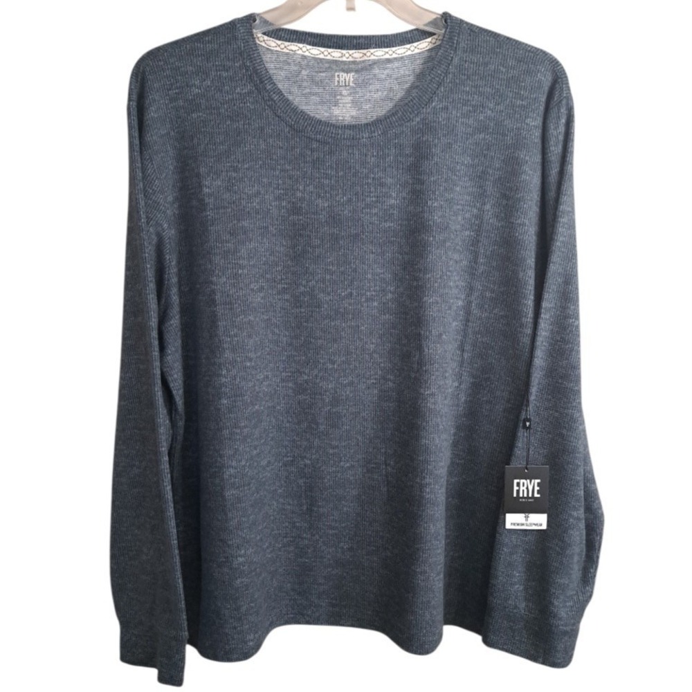 FRYE Men Premium Sleepwear Top Size XL Blue/Gray Waffle Thermal Charcoal Heather